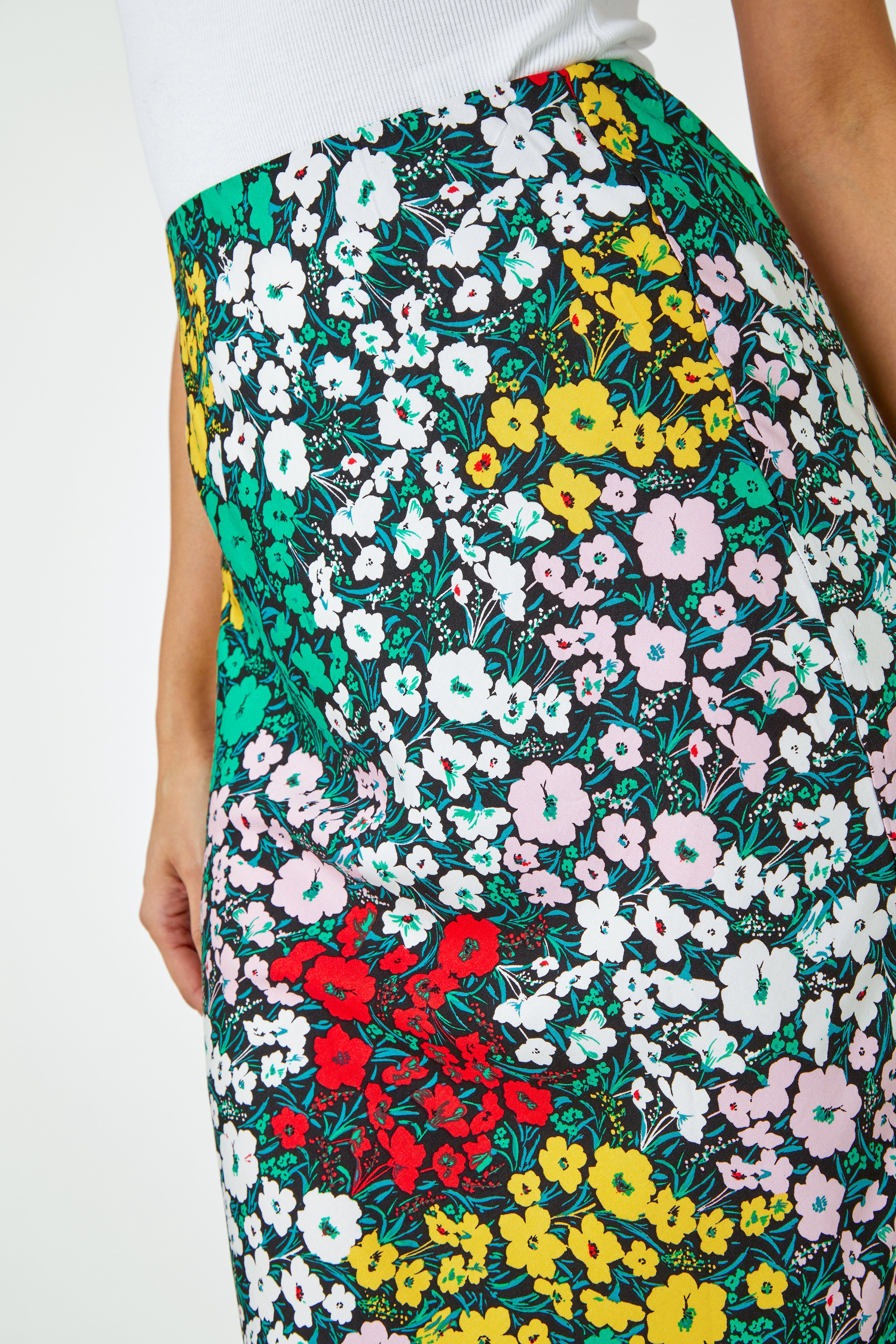 Multi  Contrast Floral Print Midi Skirt, Image 5 of 5