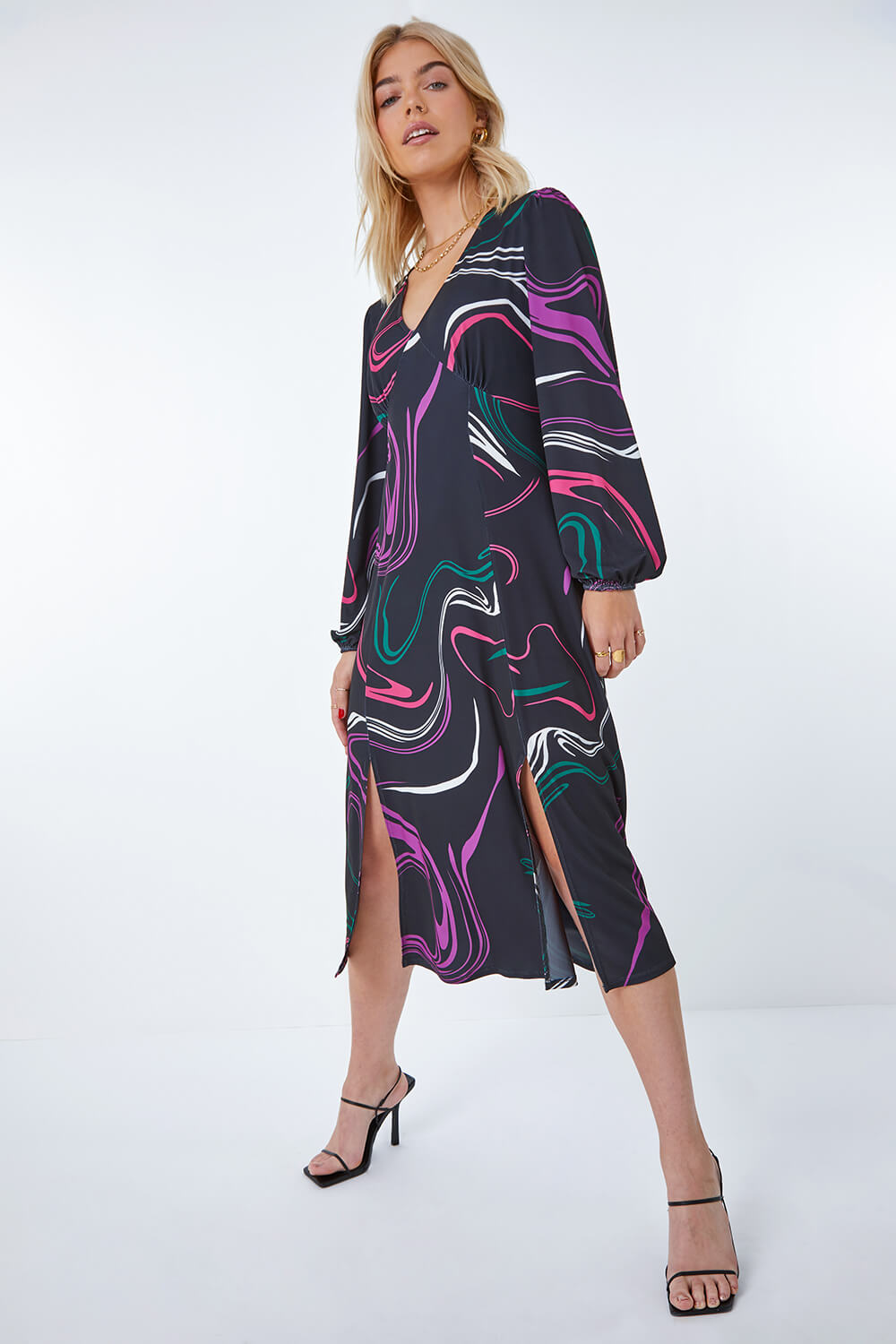 Abstract Swirl Print Stretch Dress