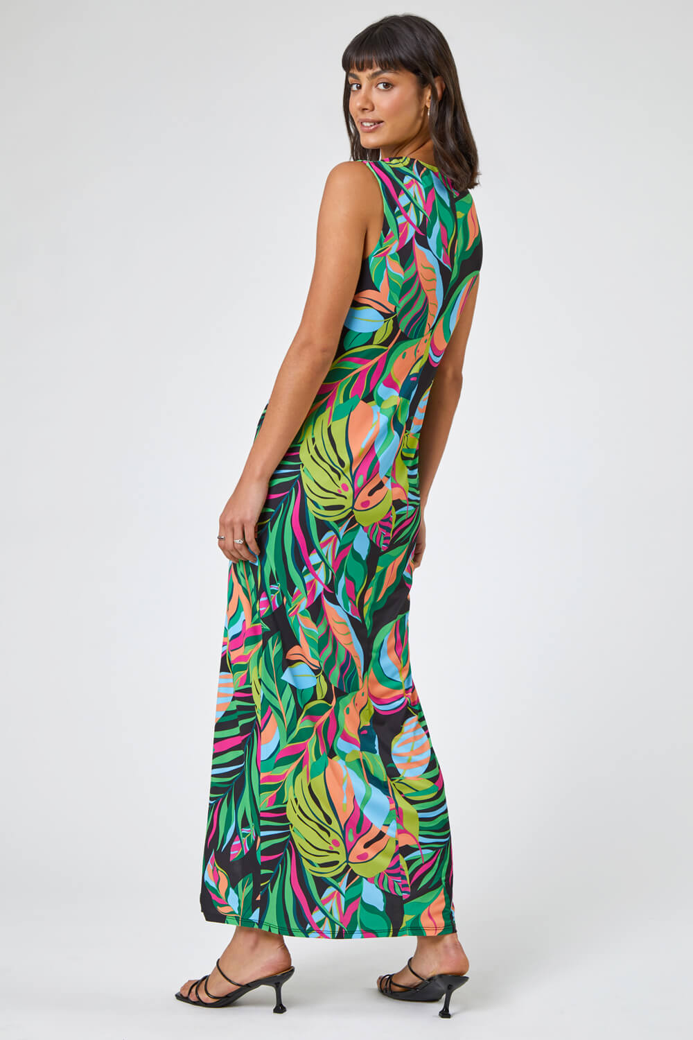 Green Tropical Print Belted Wrap Dress, Image 2 of 5