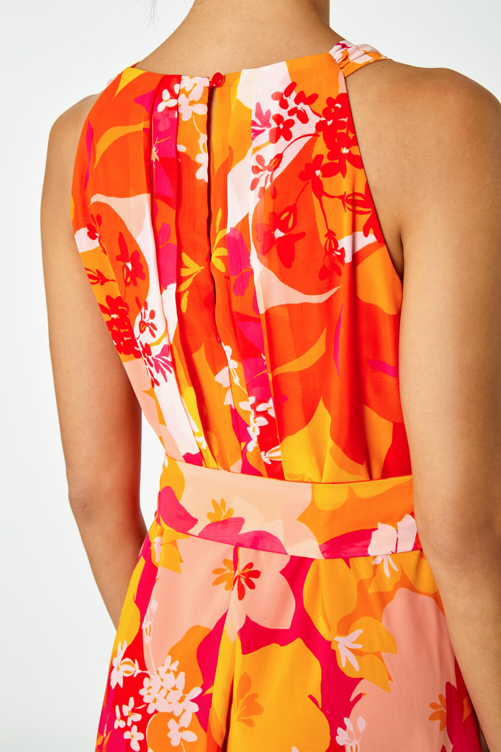 PINK Tropical Print Halterneck Maxi Dress, Image 6 of 6