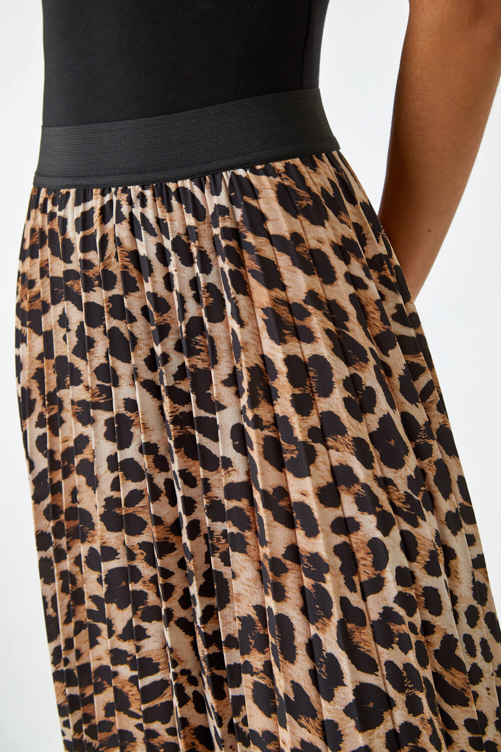 Animal Print Pleated Midi Skirt in Brown - Roman Originals UK