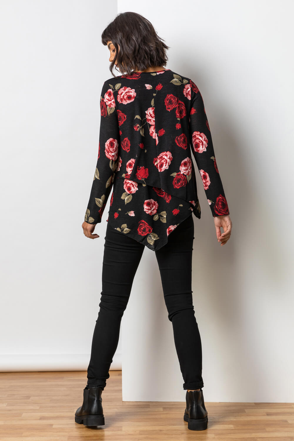 PINK Floral Rose Print Layered Asymmetric Top , Image 2 of 5