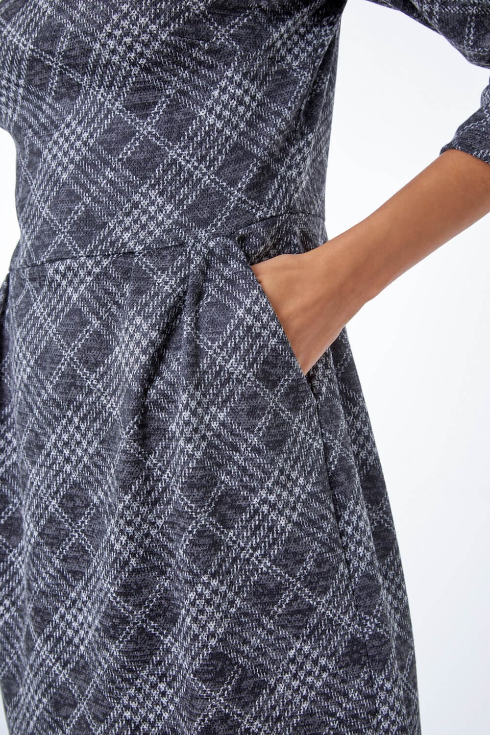 Dark Grey Checked Pleat Front Dress, Image 5 of 5