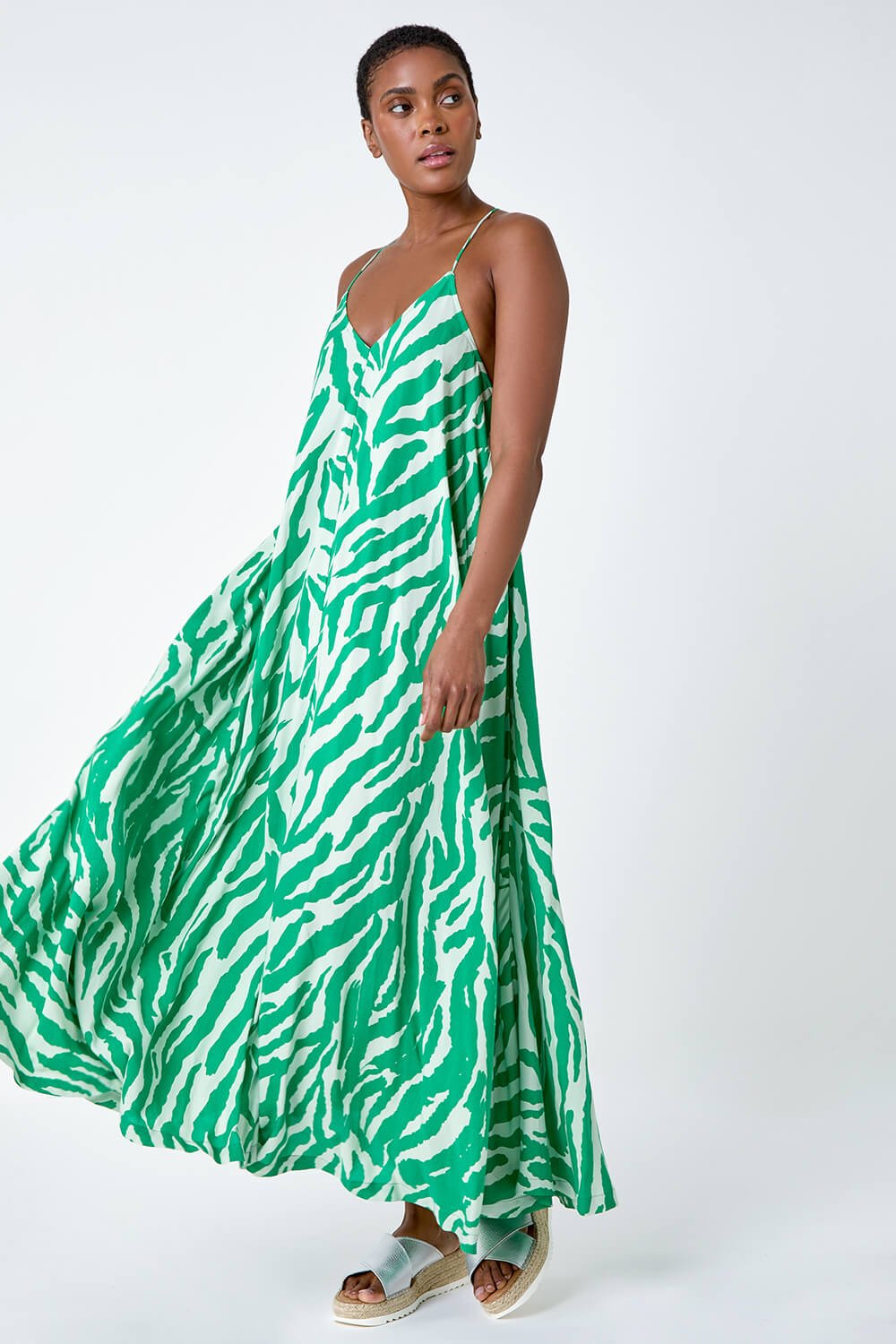 Green Animal Print Halter Neck Maxi Dress, Image 2 of 6
