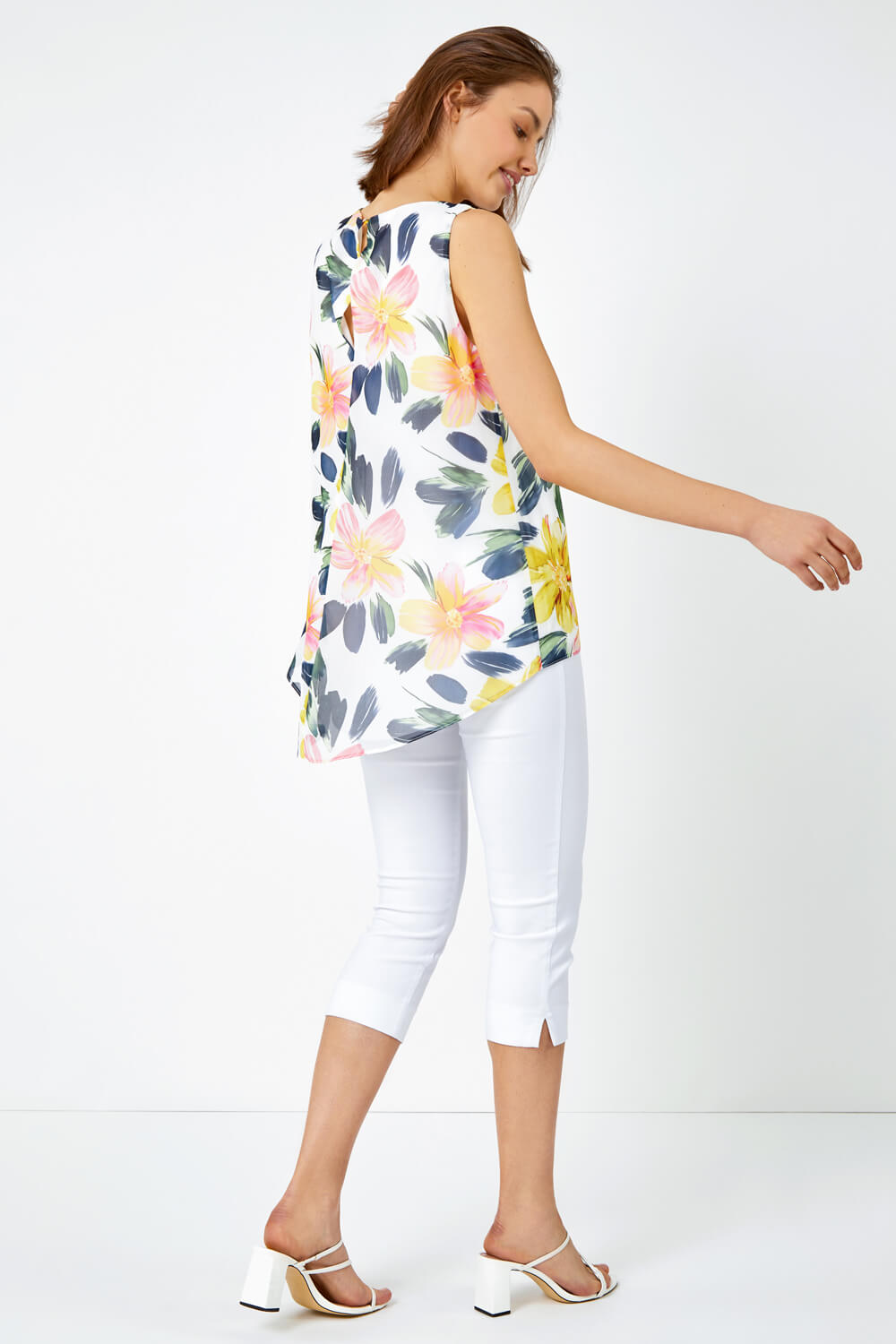Yellow Floral Print Sleeveless Top, Image 3 of 5