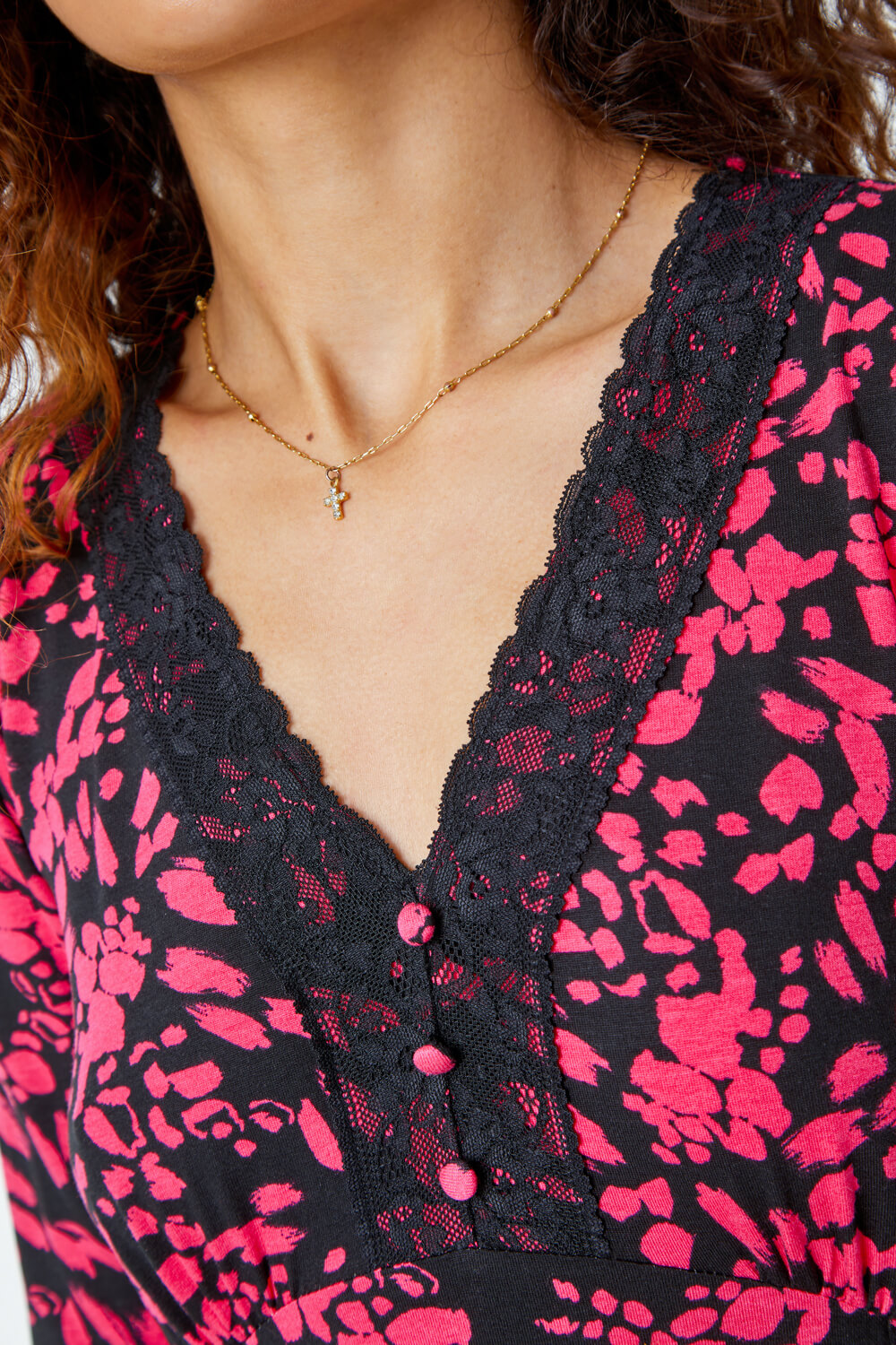 CERISE Lace Detail Abstract Midi Dress, Image 5 of 5