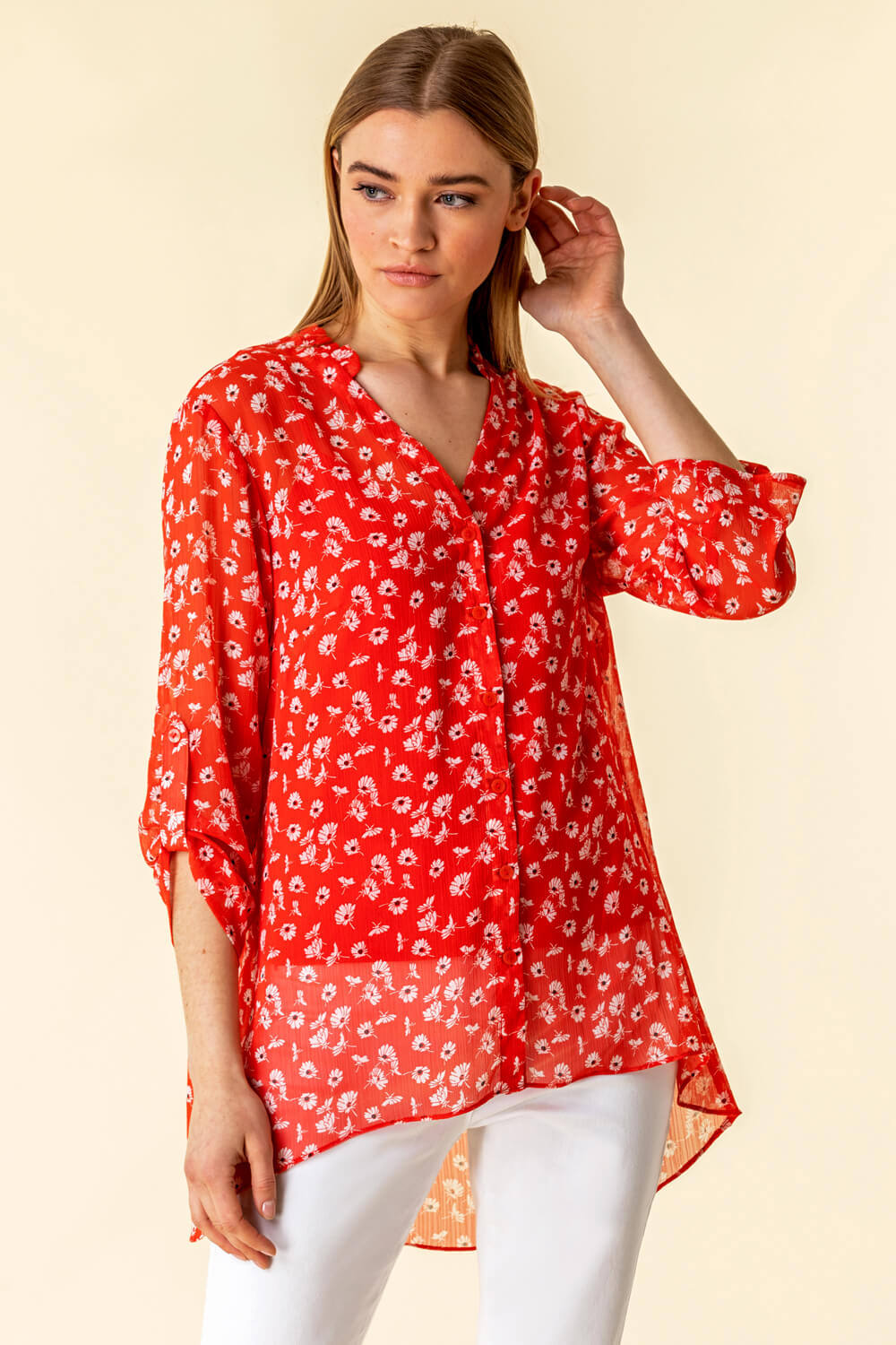 Frill Neck Floral Shirt and Cami Top