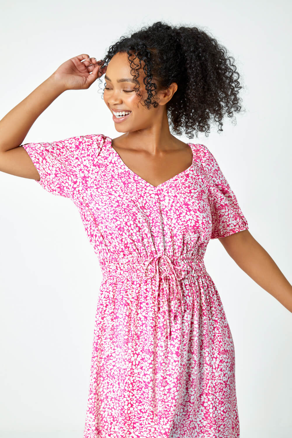 PINK Petite Ditsy Floral Stretch Midi Dress, Image 4 of 6