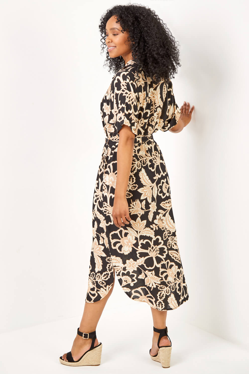 Black Petite Floral Print Shirt Dress, Image 3 of 5