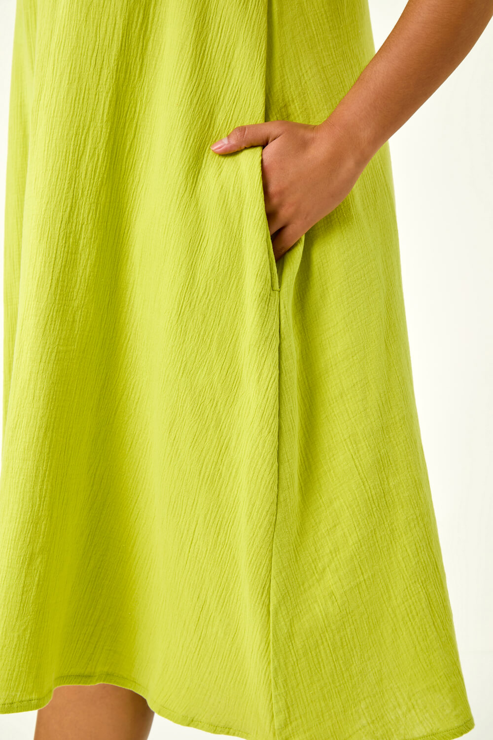 Lime Curve Strappy Cotton Pocket Dress, Image 5 of 5