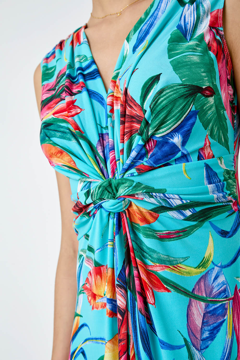 Turquoise Tropical Twist Detail Stretch Maxi Dress, Image 5 of 5