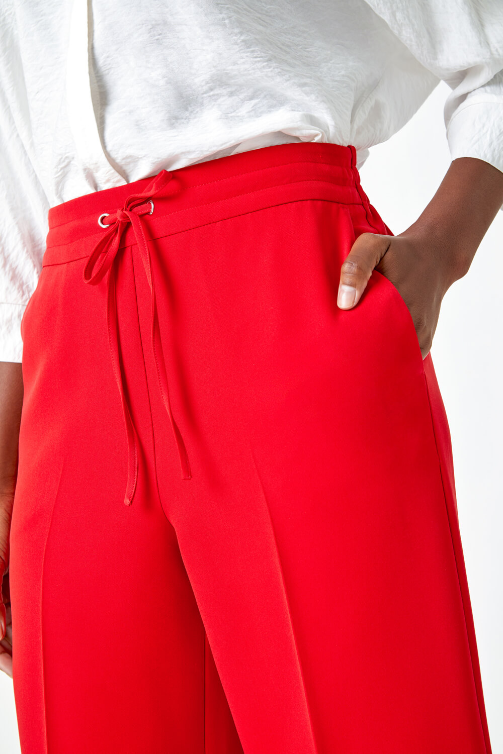 Red Wide Leg Tie Front Stretch Trouser, Image 5 of 7