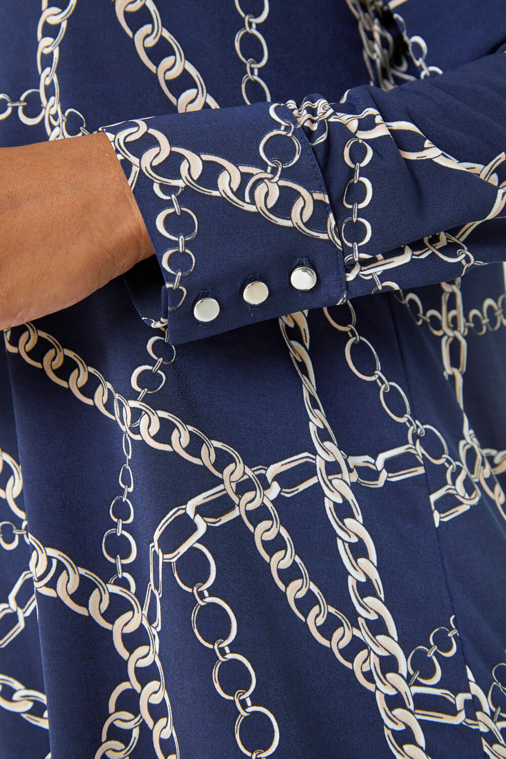 Navy  Petite Chain Print Blouse, Image 5 of 5