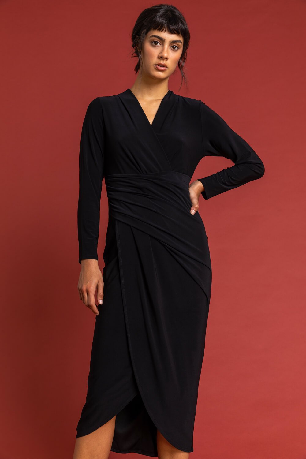 Fitted Jersey Wrap Dress Black Roman Originals UK