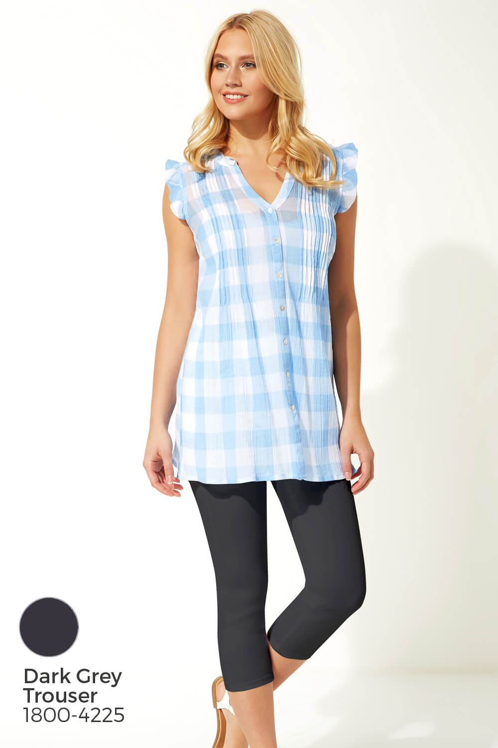 Light Blue  Check Pintuck Detail Blouse Top, Image 5 of 8