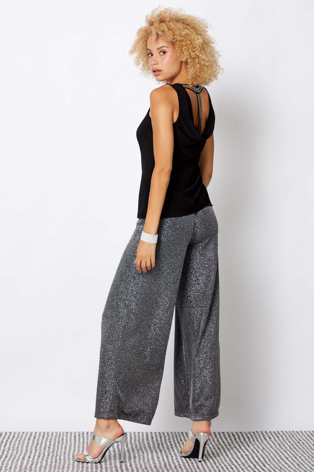 Silver Sparkle Wide Leg Trousers , Image 4 of 5