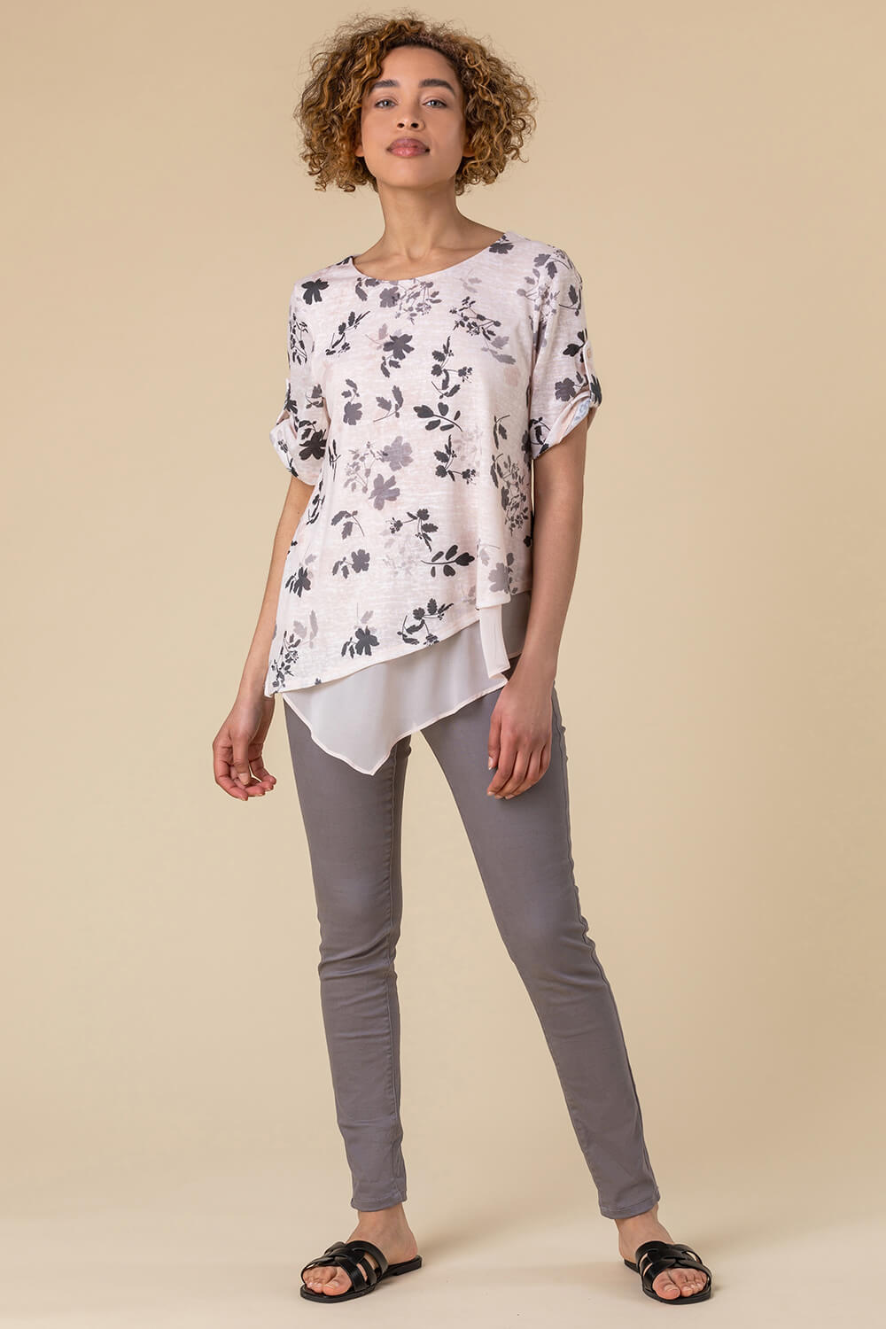 Light Pink Floral Print Double Layer Top, Image 3 of 4