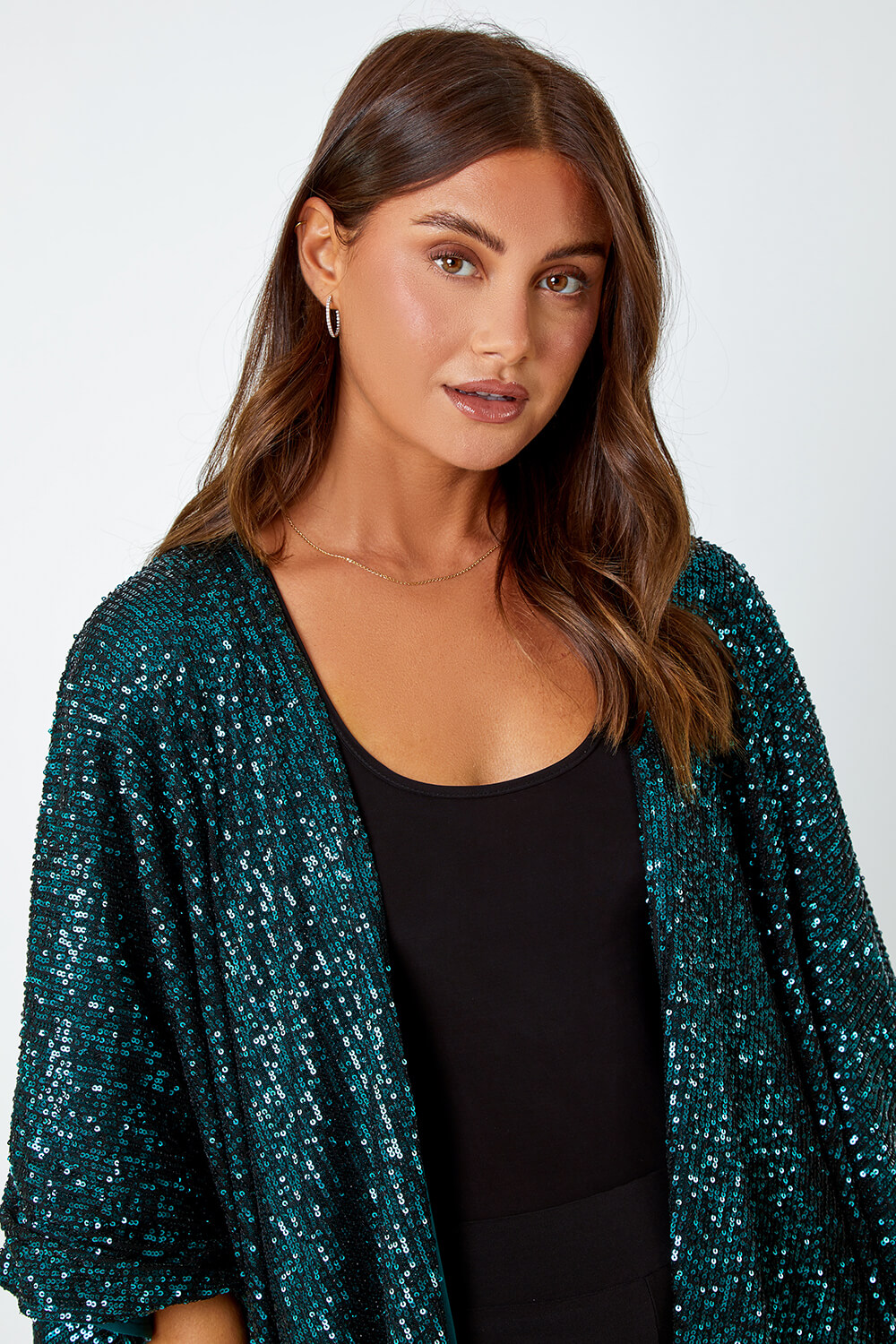 Emerald Embellished Sequin Cape Jacket | Roman UK