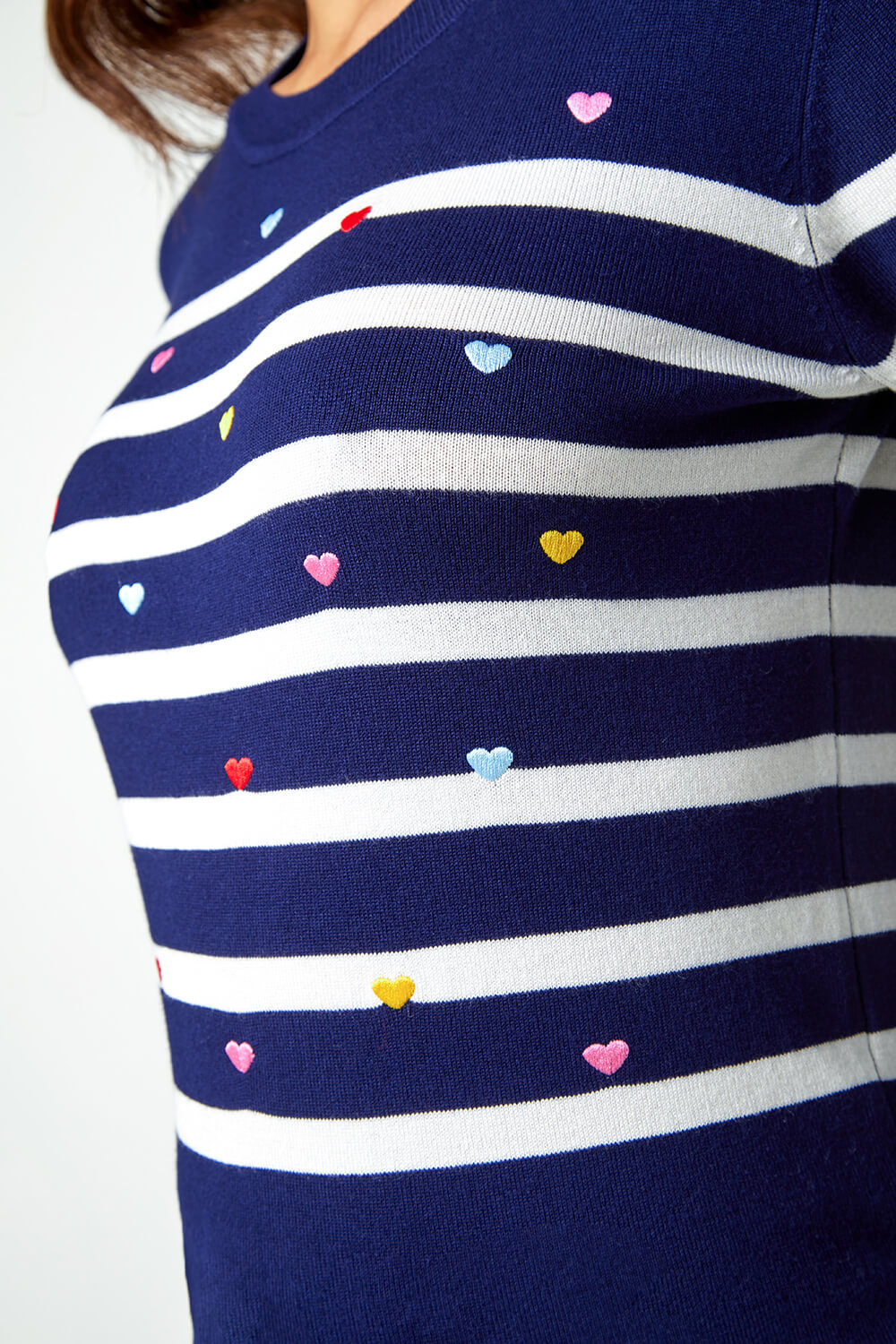 Navy  Heart Embroidered Stripe Jumper, Image 5 of 5