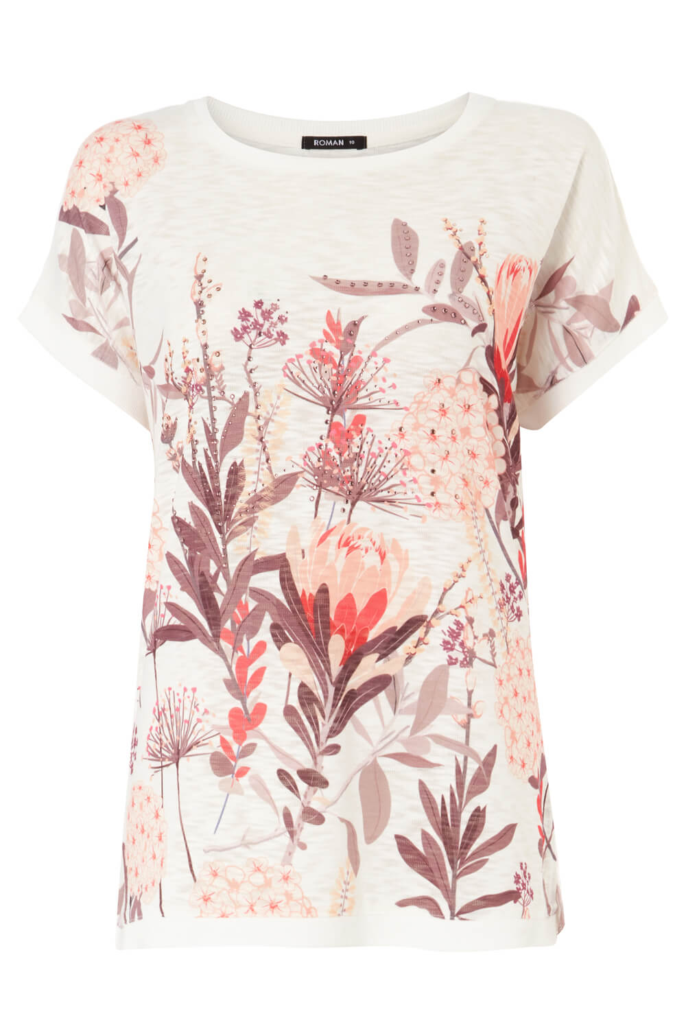 Natural  Embellished Floral Print T-Shirt, Image 5 of 5
