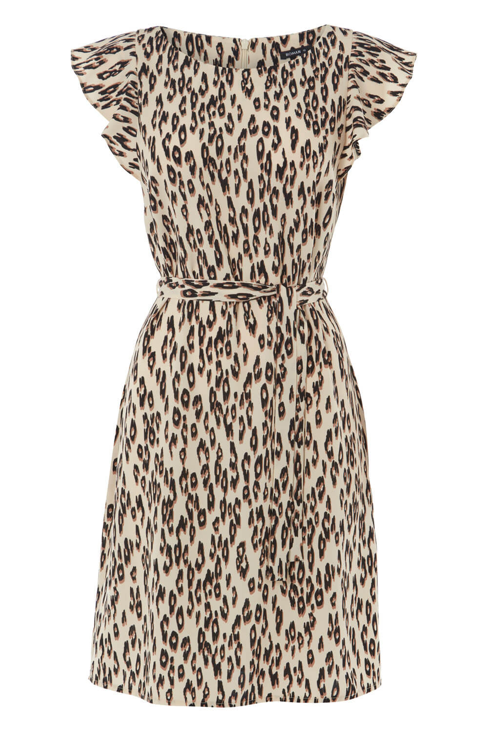 Brown Leopard Print Frill Sleeve Shift Dress, Image 5 of 5