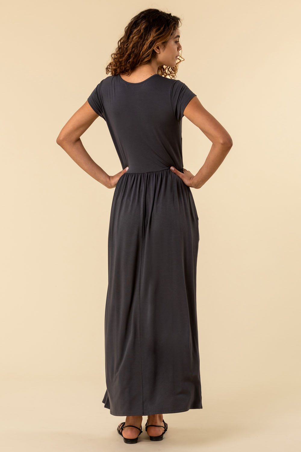 Dark Grey Gathered Skirt Maxi Dress, Image 2 of 4