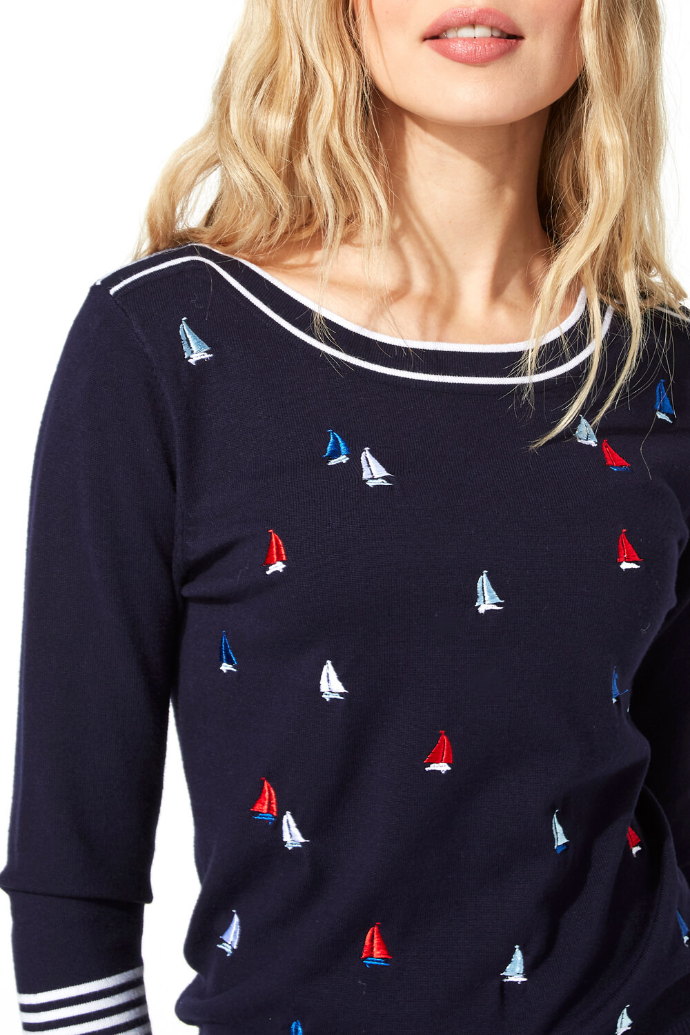 Navy  Boat Embroidered Jumper, Image 4 of 5