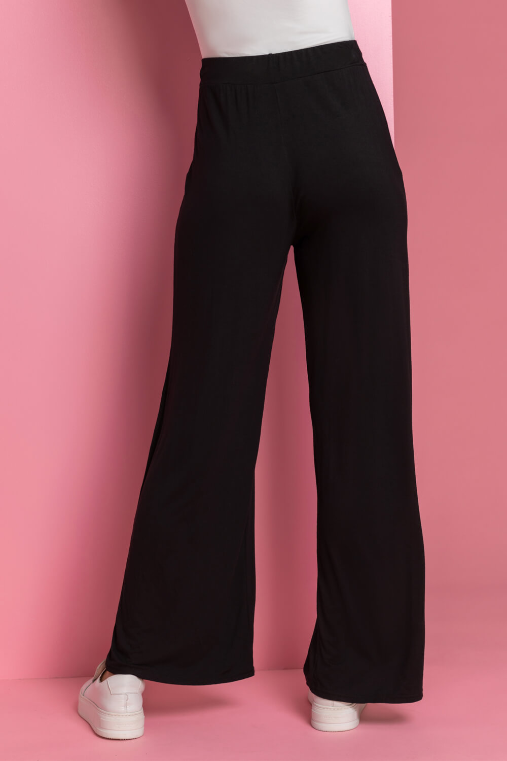 Black Stretch Wide Leg Jersey Trousers, Image 2 of 5