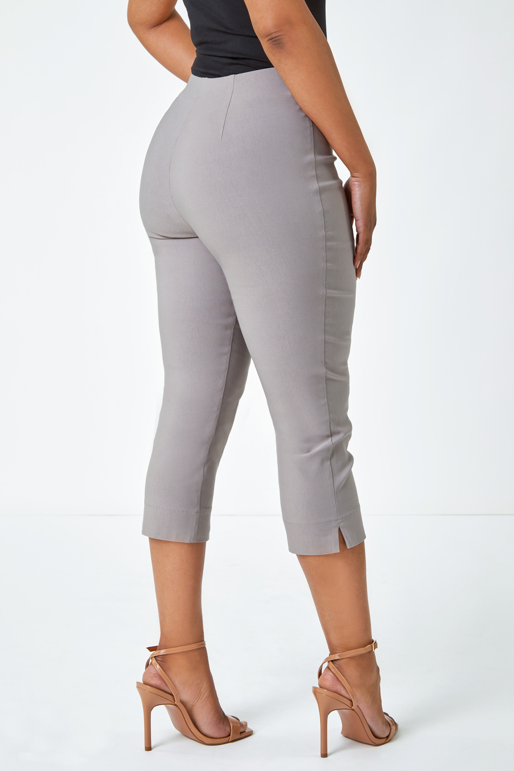 Taupe Petite Cropped Stretch Trouser, Image 3 of 5
