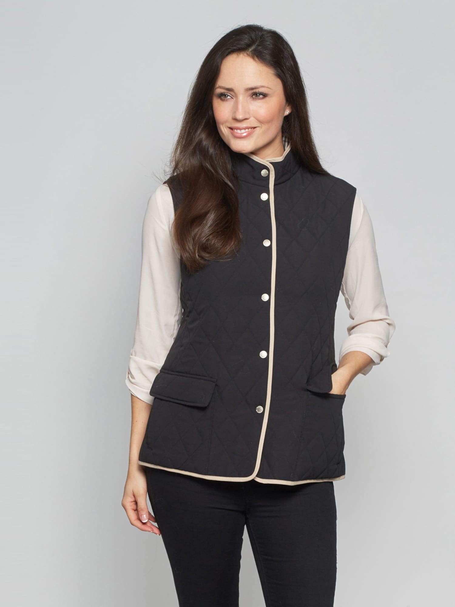 David Barry Ladies Check Lined Gilet in Black Roman Originals UK