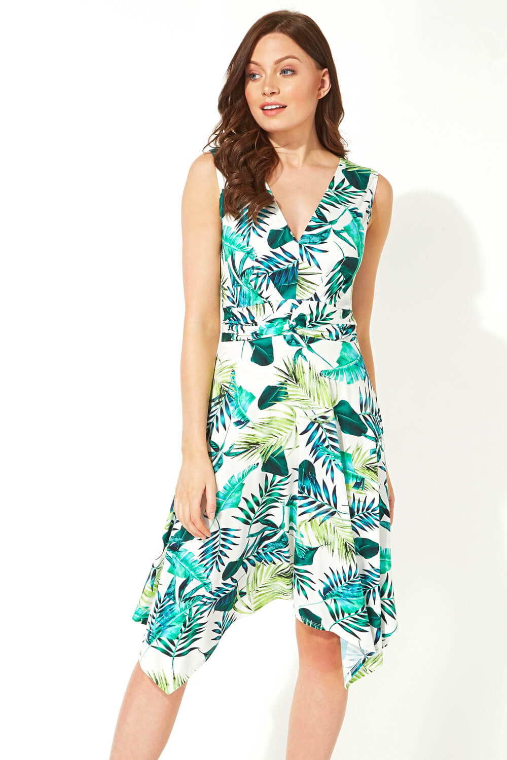 Palm Print Twist Front Dress
