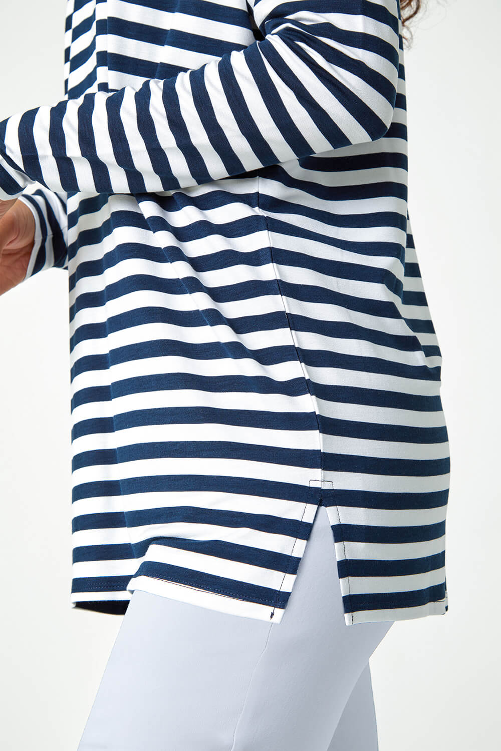 Navy  Stripe Print Tunic Stretch Top, Image 5 of 5
