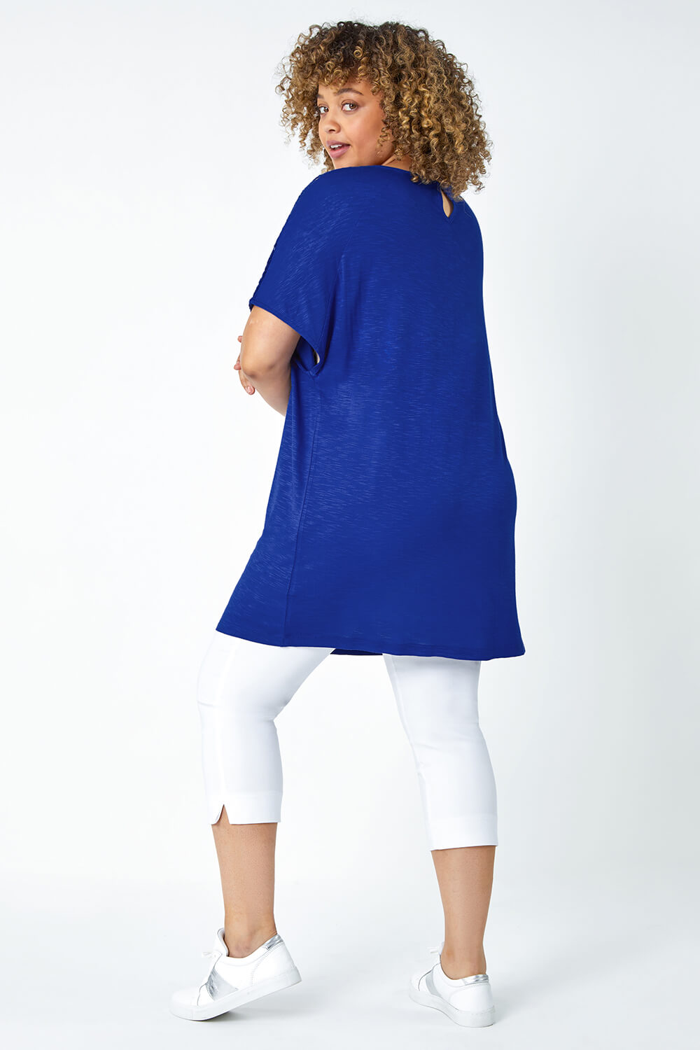 Blue Curve Lace Trim T-Shirt, Image 3 of 5
