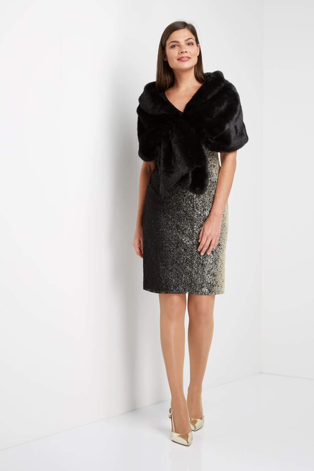 Faux Fur Shawl in Black Roman Originals UK