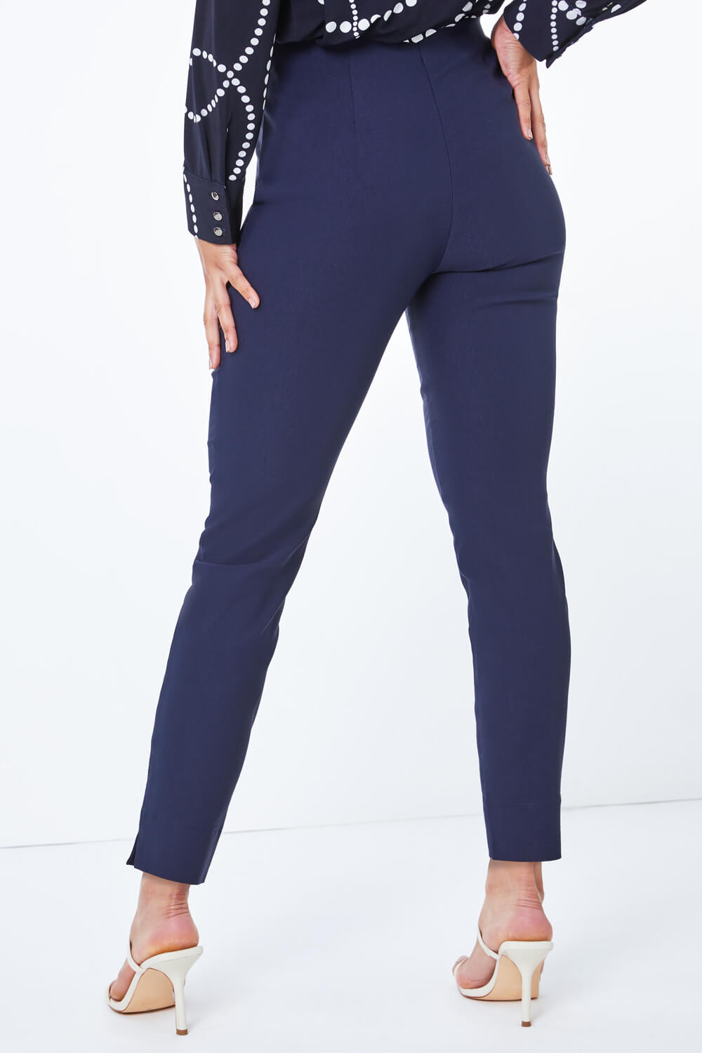 Navy  Petite Full Length Stretch Trousers, Image 3 of 4