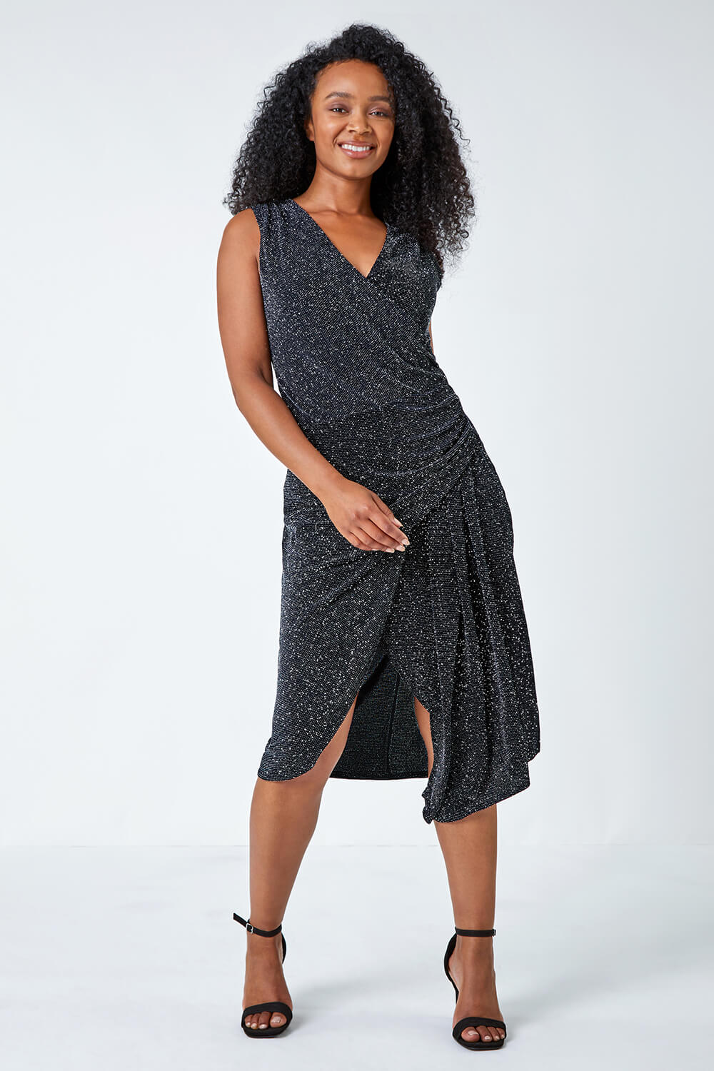Silver Petite Ruched Wrap Stretch Dress, Image 2 of 5