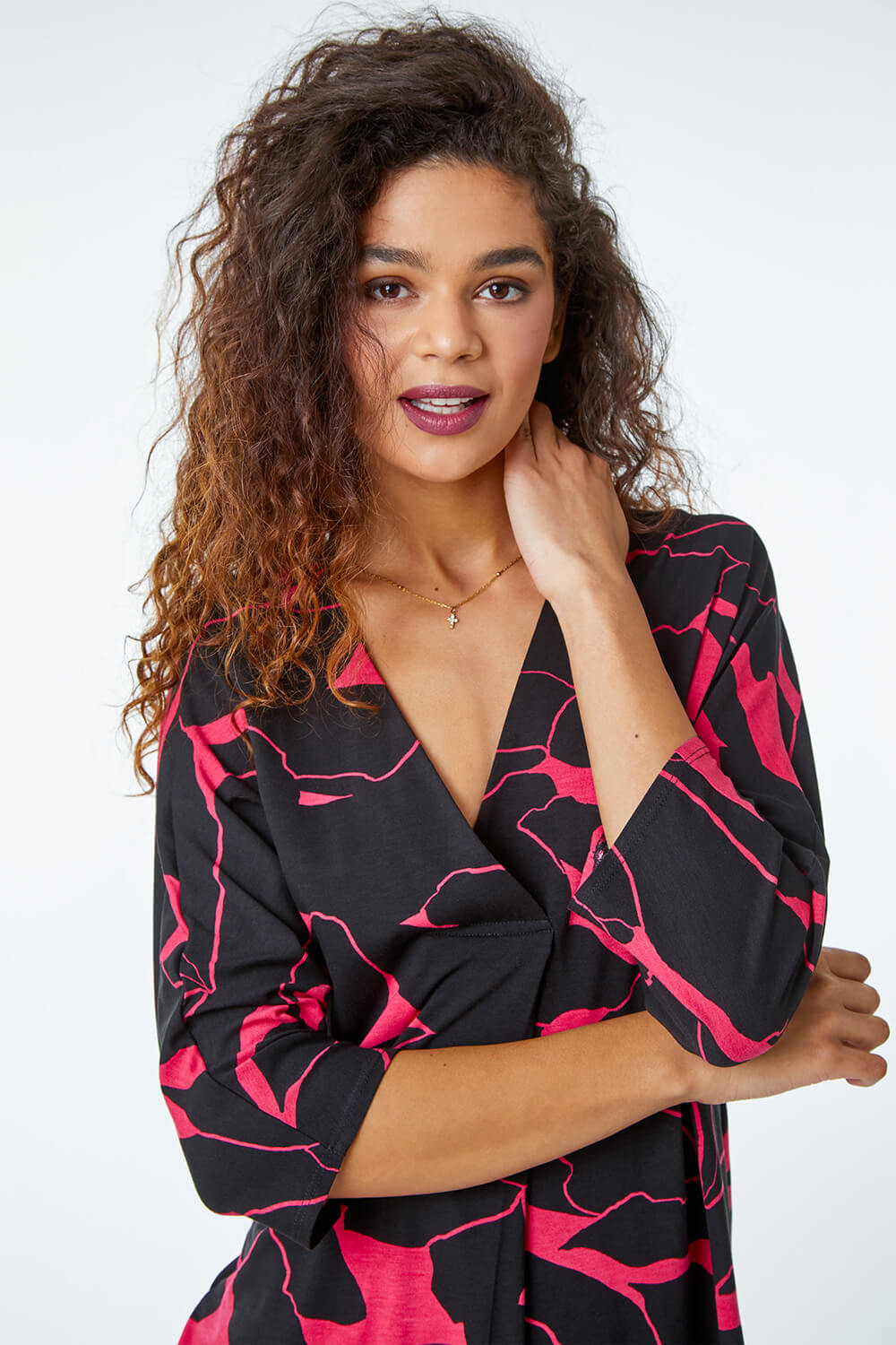 CERISE Floral Print Pleat Front Top, Image 4 of 5