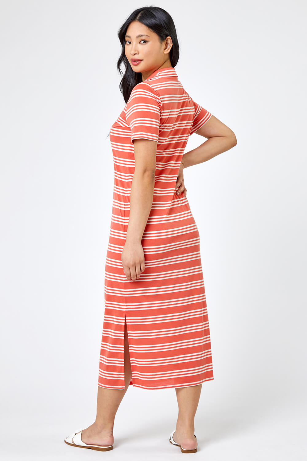 CORAL Petite Stripe Print Polo Shirt Dress, Image 2 of 5