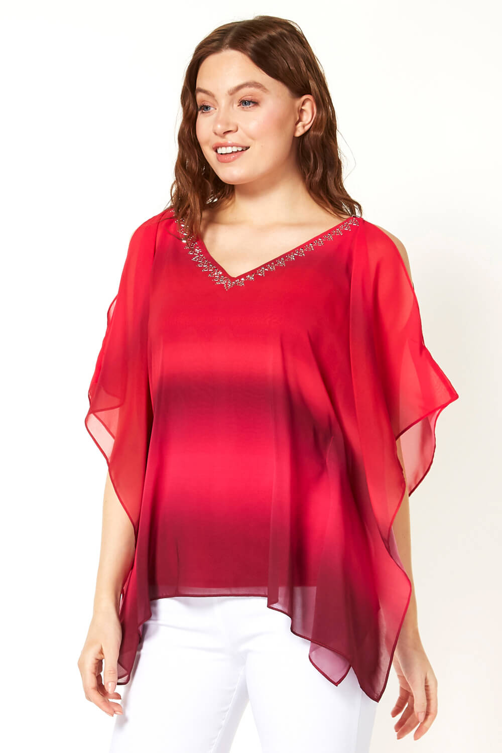 Sparkle Embellished Ombre Overlay Top in Fuchsia - Roman Originals UK