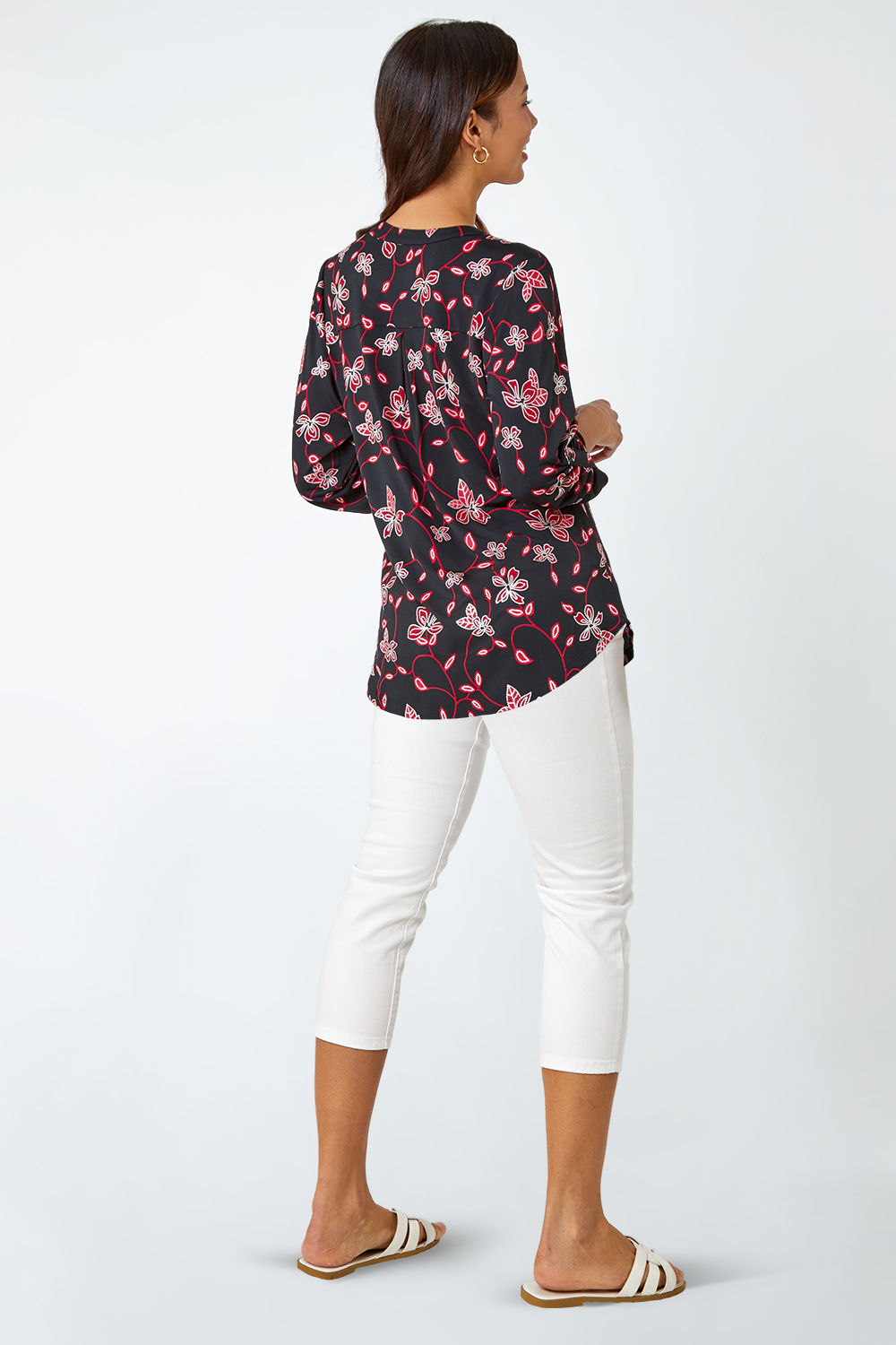 Red Textured Floral Stretch Jersey Shirt, Image 3 of 5