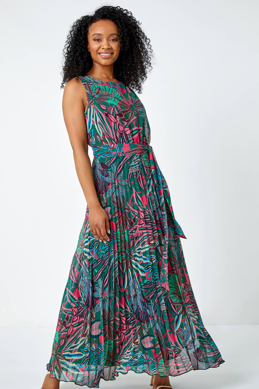 Green Petite Floral Pleated Chiffon Maxi Dress, Image 4 of 5