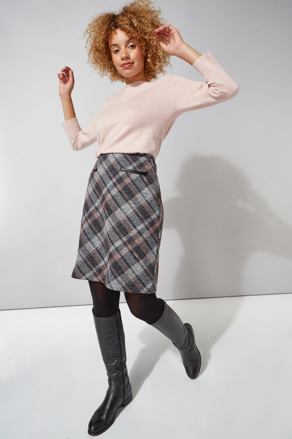 PINK Check Print Textured Skirt, Image 4 of 5