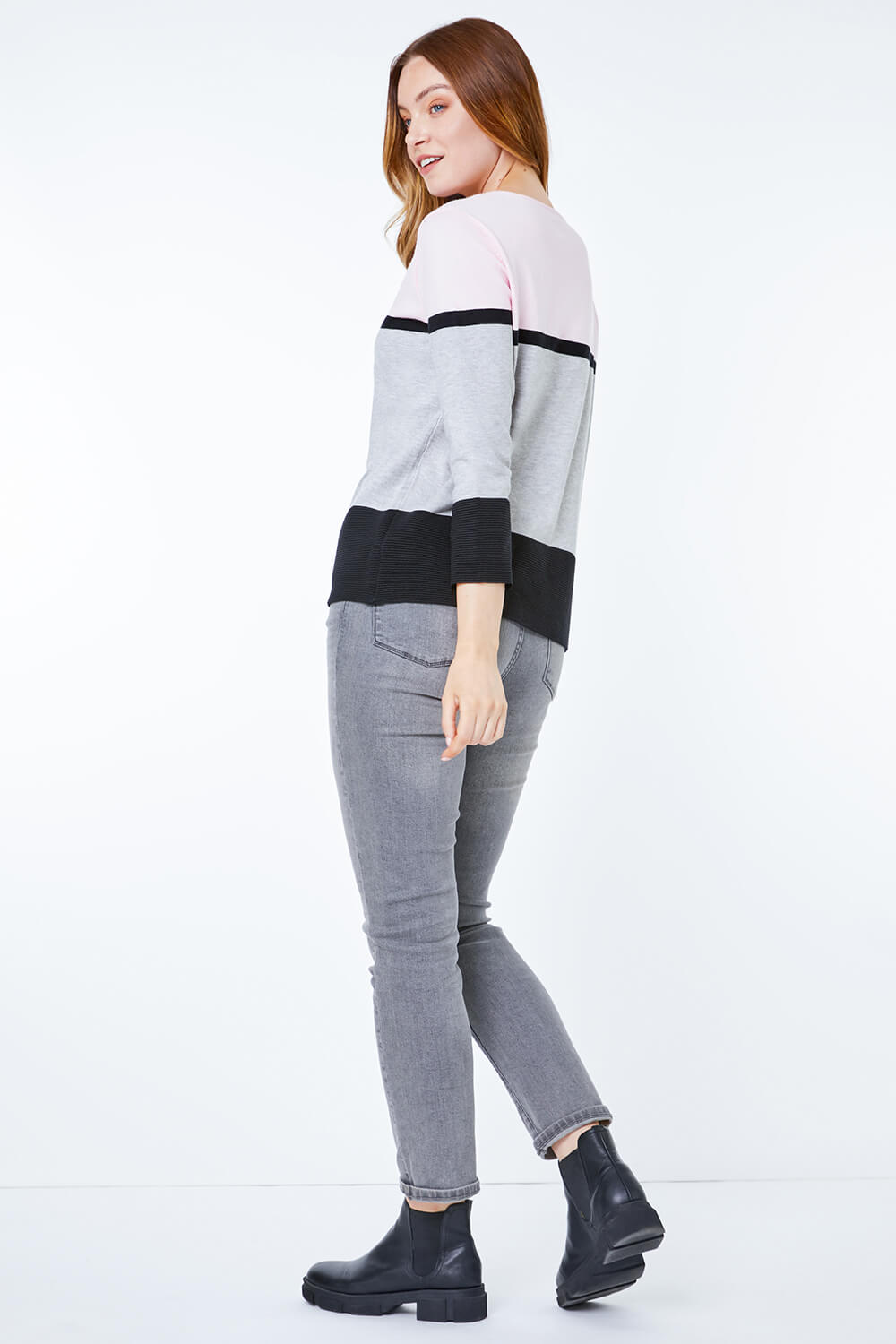 PINK Colour Block Ribbed Jumper , Image 3 of 5