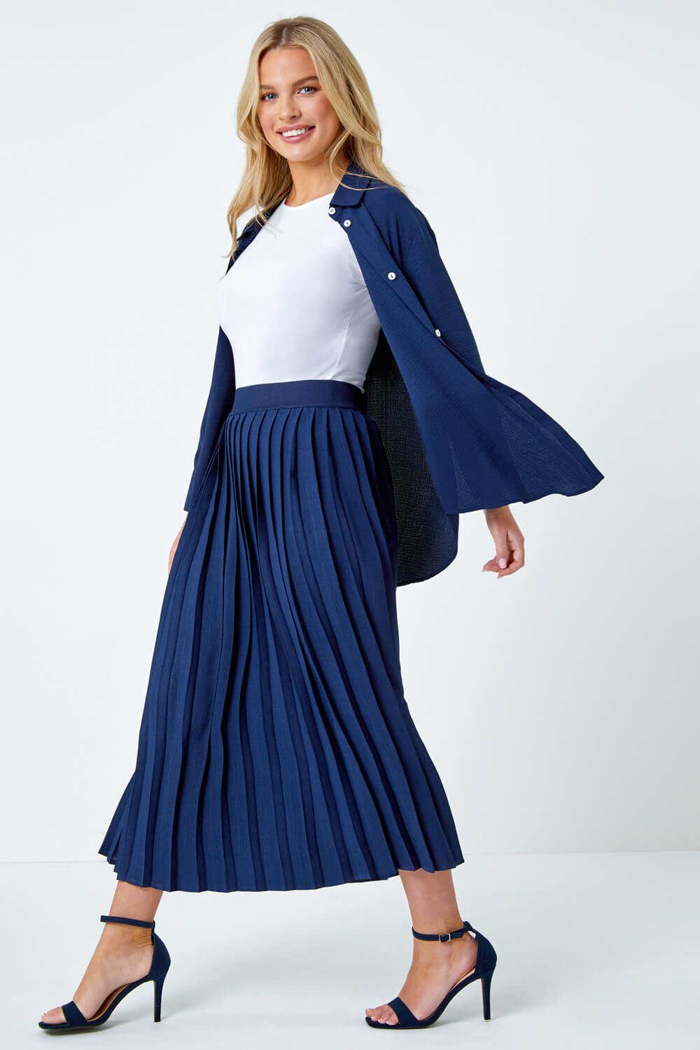 Petite Plain Pleated Midi Skirt