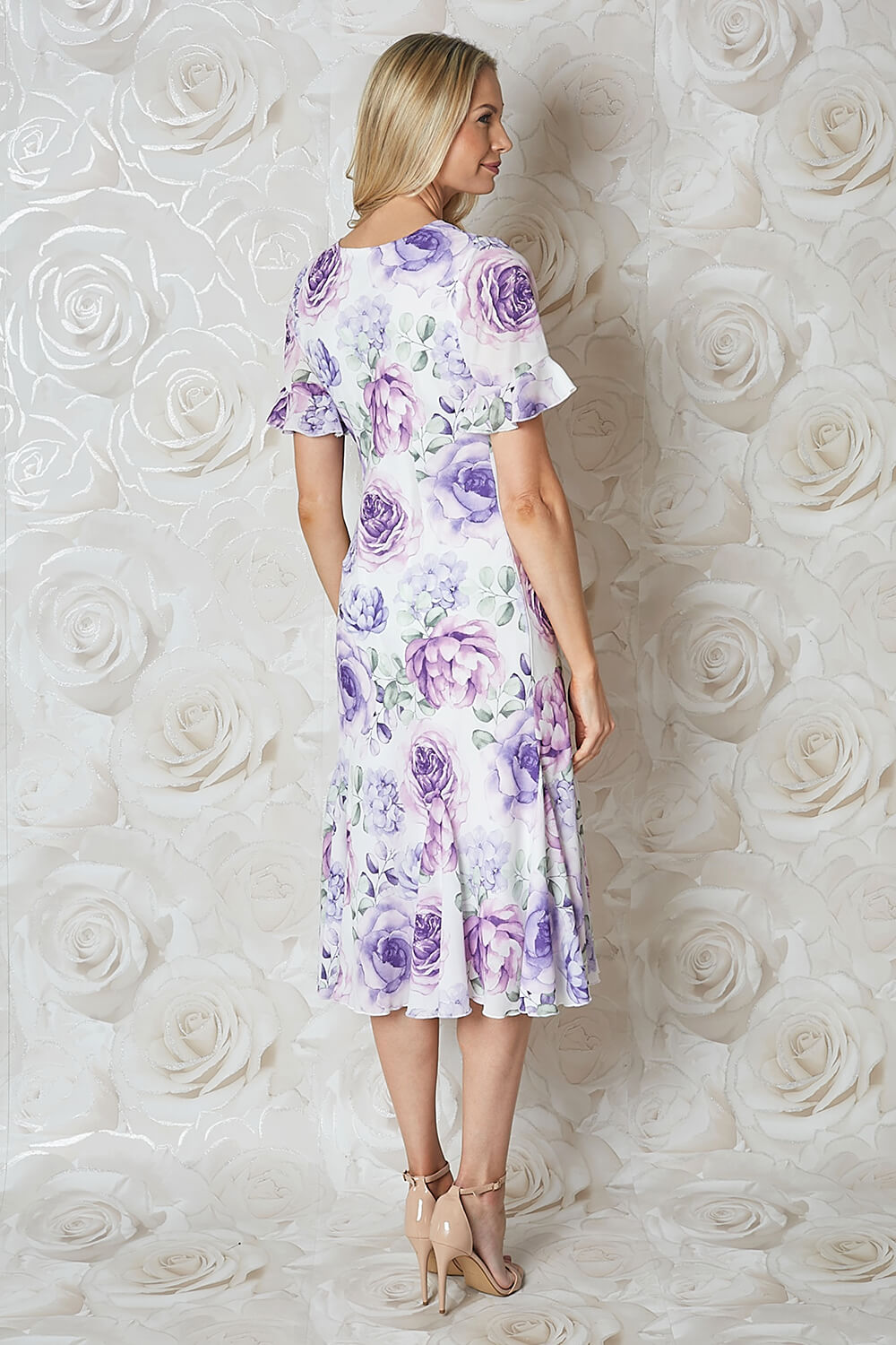 Lilac Floral Print Bias Cut Midi Dress , Image 2 of 3