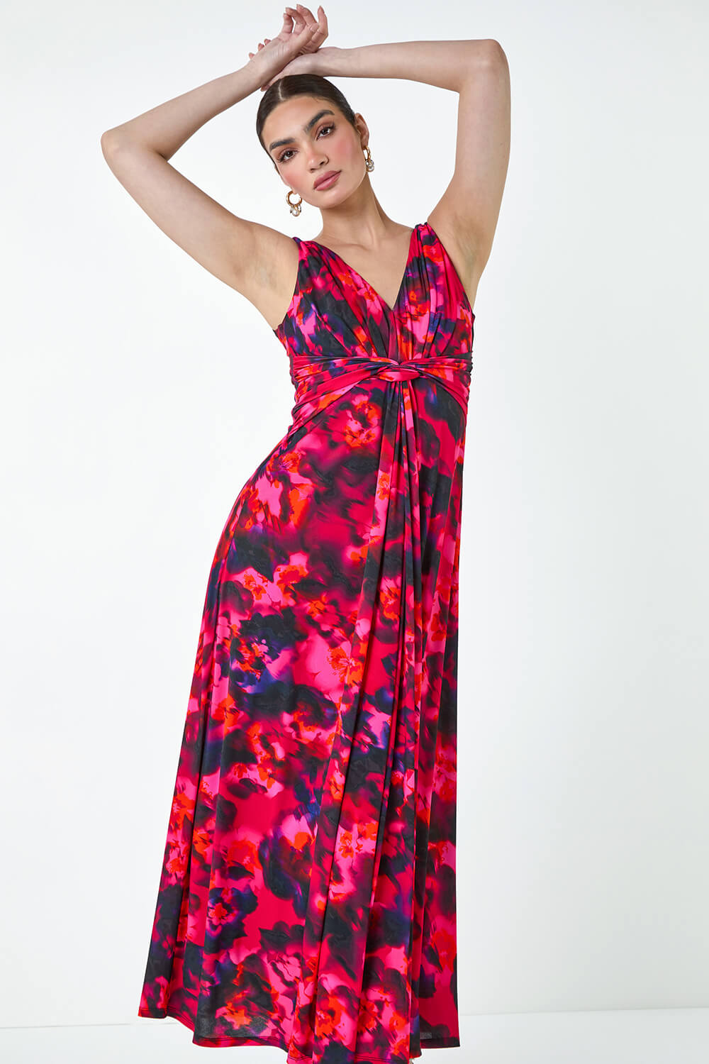 CERISE Floral Knot Front Maxi Dress, Image 2 of 5