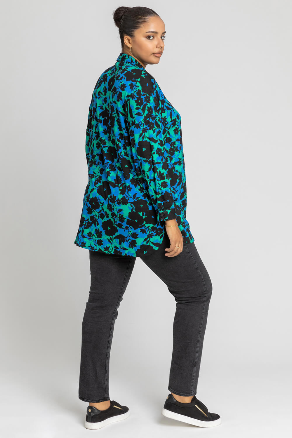 Green Curve Shadow Floral Print Shirt, Image 3 of 4