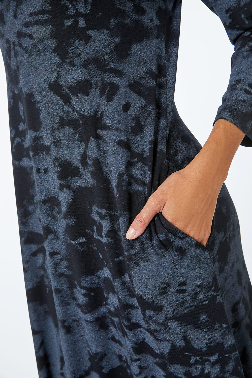 Dark Grey Tie Dye Pocket Jersey Midi Dress, Image 5 of 5