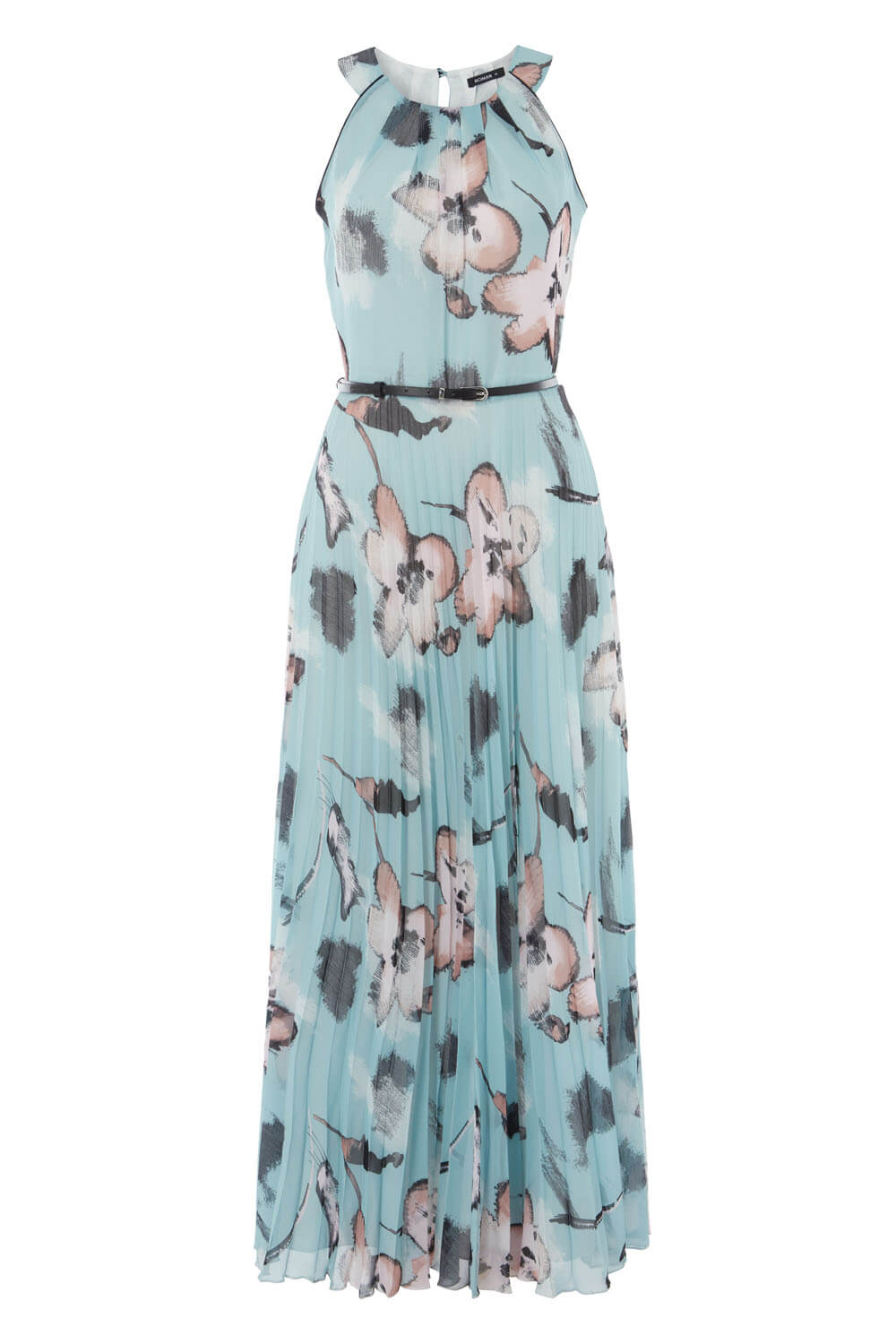 Mint Floral Halter Neck Pleated Maxi Dress, Image 5 of 5