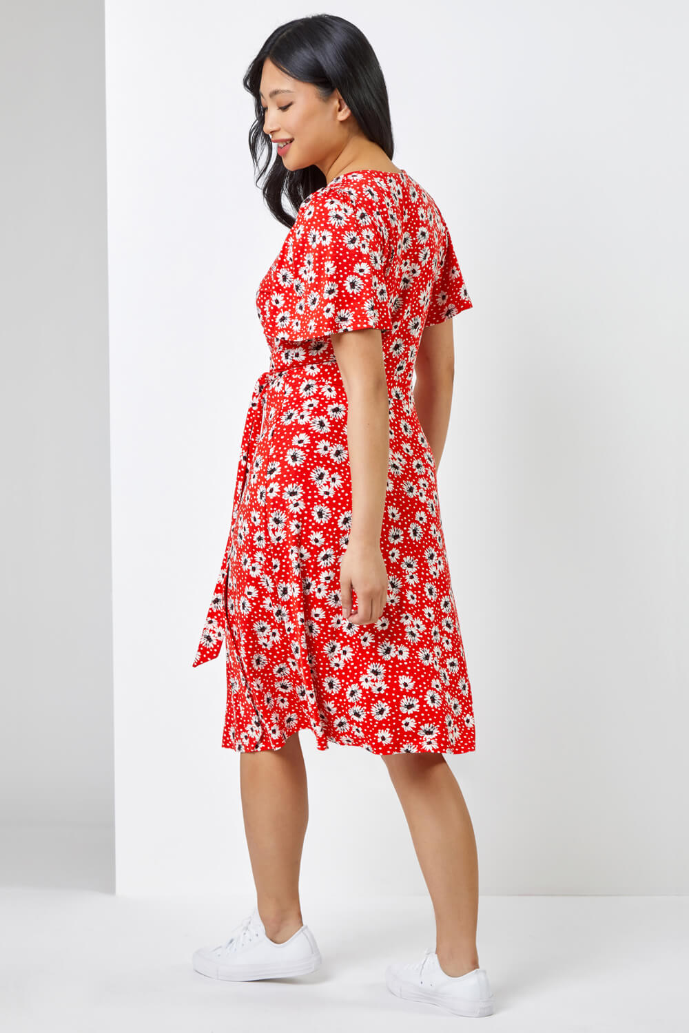 Red Petite Floral Print Jersey Dress, Image 2 of 5